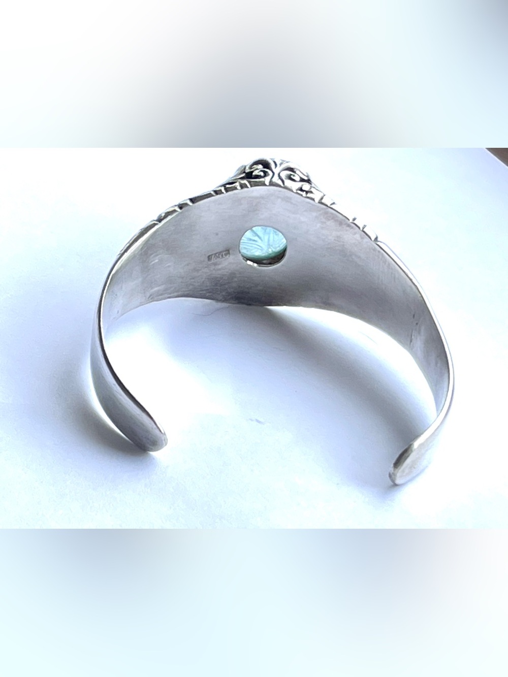 Vintage Antique Style Thistle Design Carved Aquamarine Intaglio Bracelet 950 55g - Picture 9 of 14